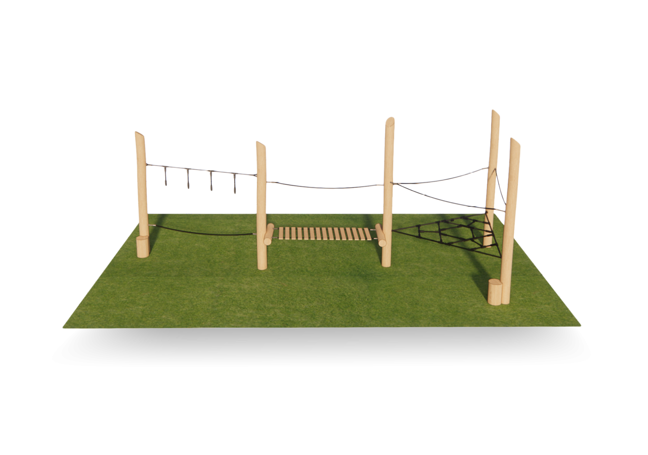 Oversteek is een uitdagend parcours voor klimmen en balanceren. Stimuleert beweging, spel en motorische ontwikkeling.